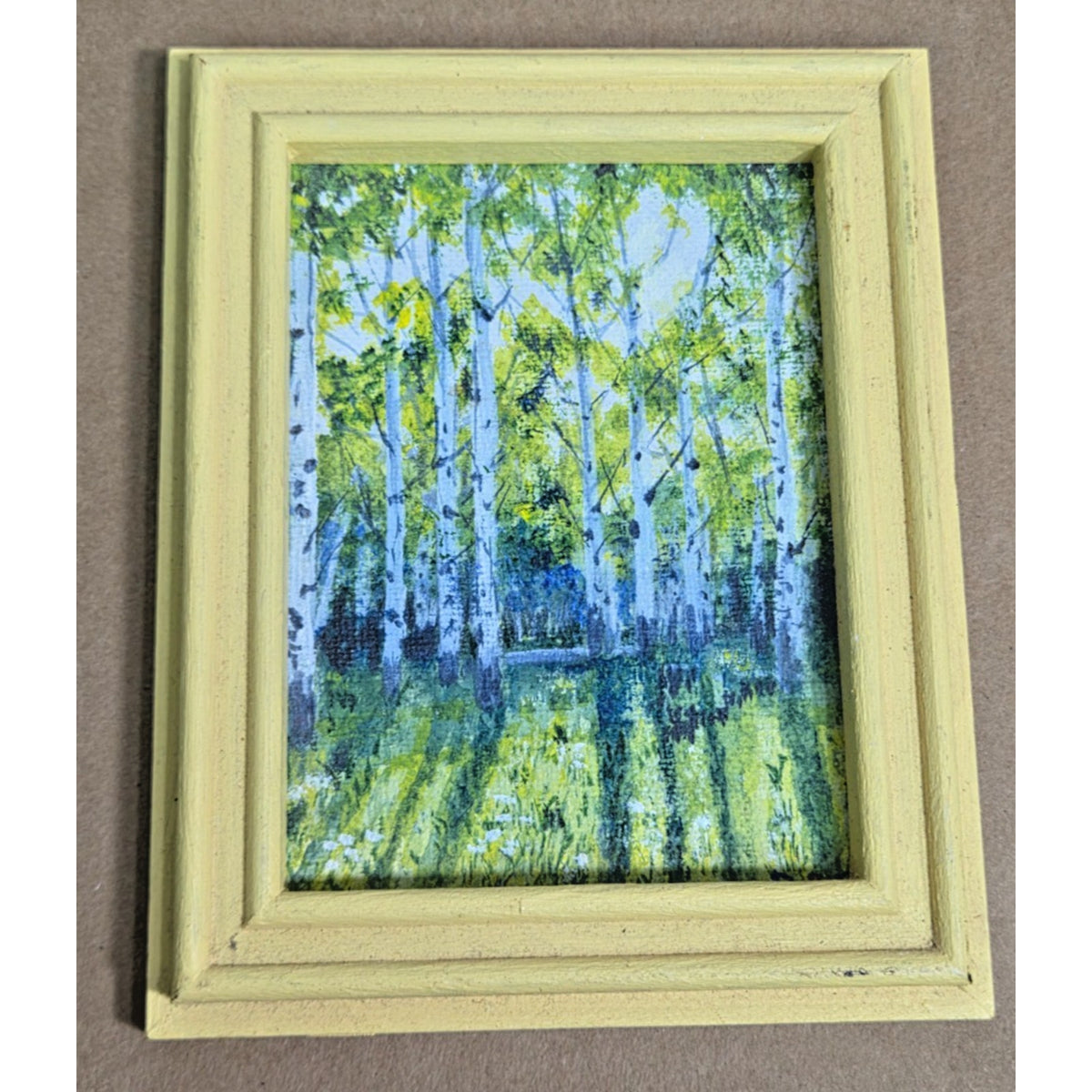 Vintage 1972 Birch Forest Miniature Painting Framed 70s Impressionist Aspen Art