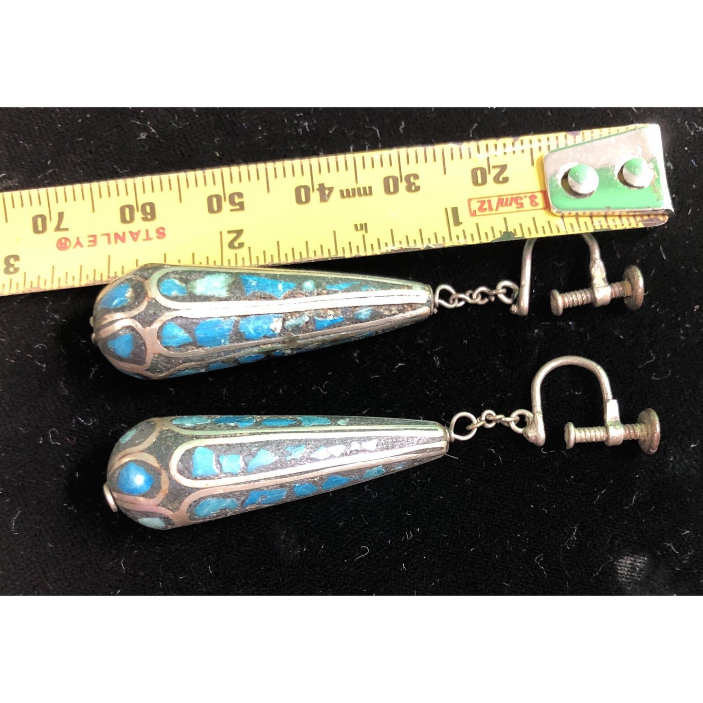 Unique Vintage Screw Back Turquoise Or Lapis Dangle Earrings