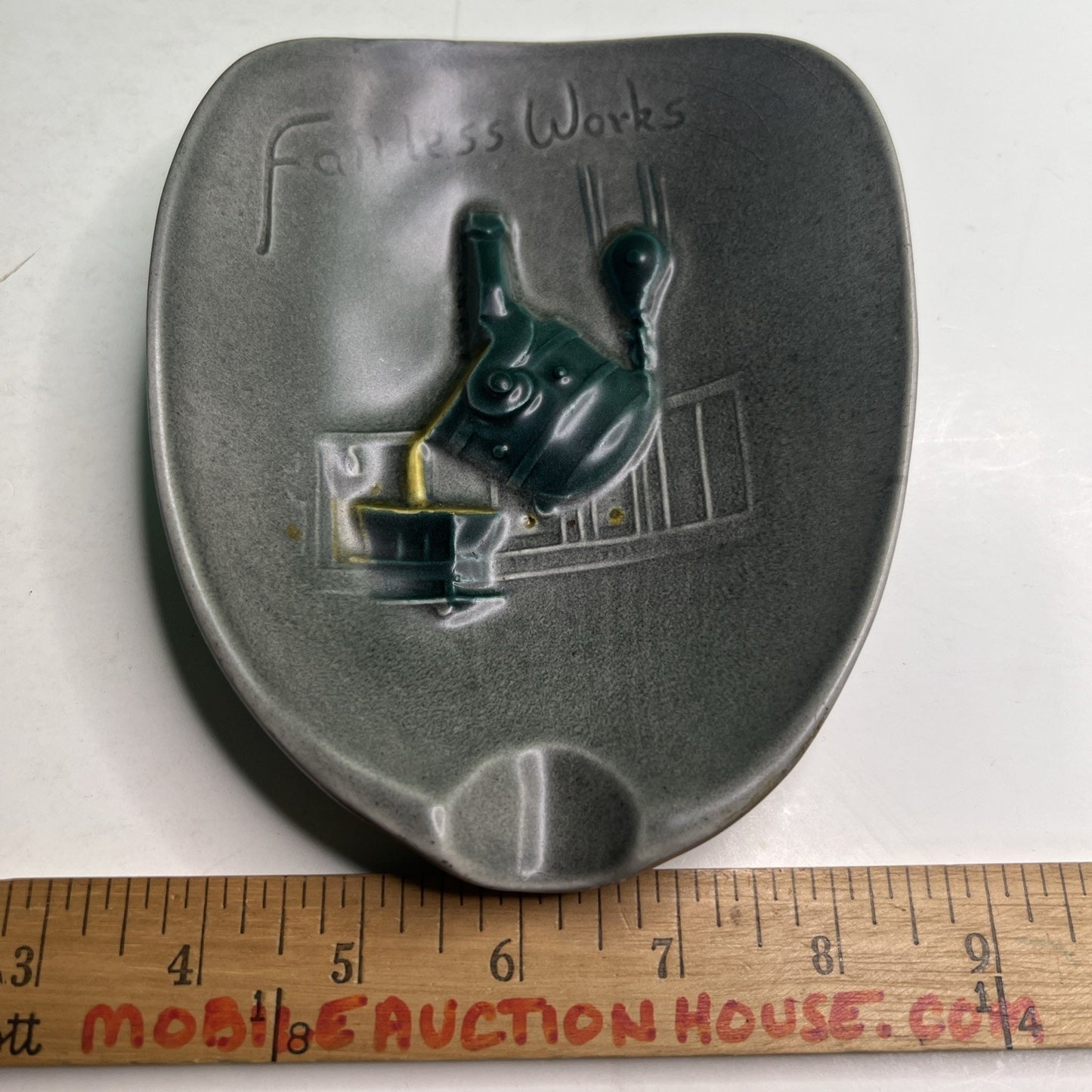 Midcentury Glazed Ceramic Ashtray “Fairless Works” - US Steel Pennsbury Pottery