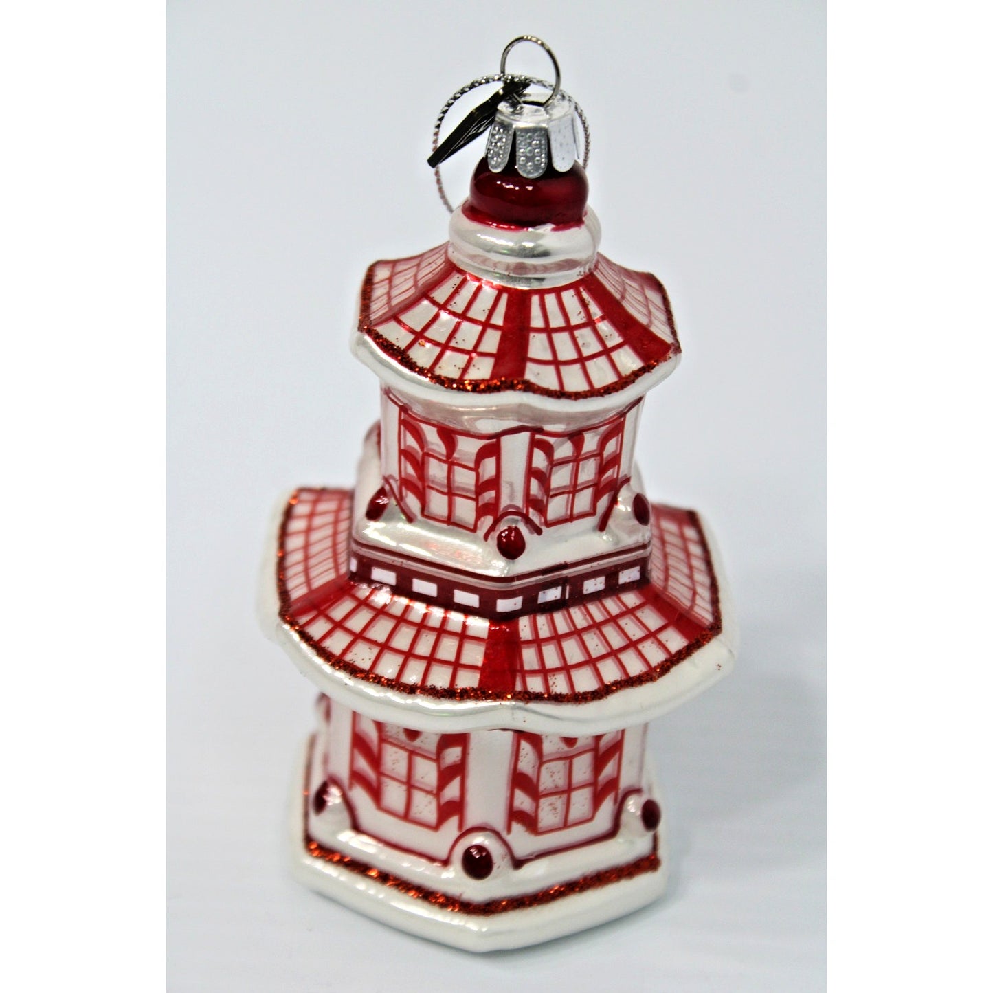 RARE Eric Cortina Red Pagoda Blown Glass Lustre Finish 5-Inch Ornament, NOS