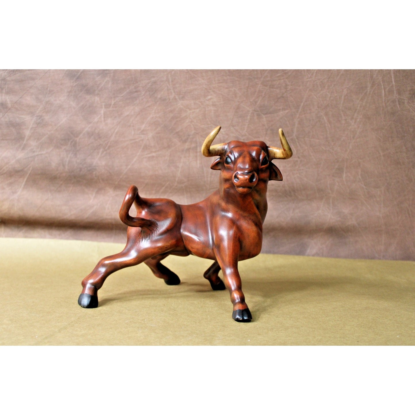 Vintage Hand-painted Ceramic Bull Figurine, Mid Century, signed, 10 inches