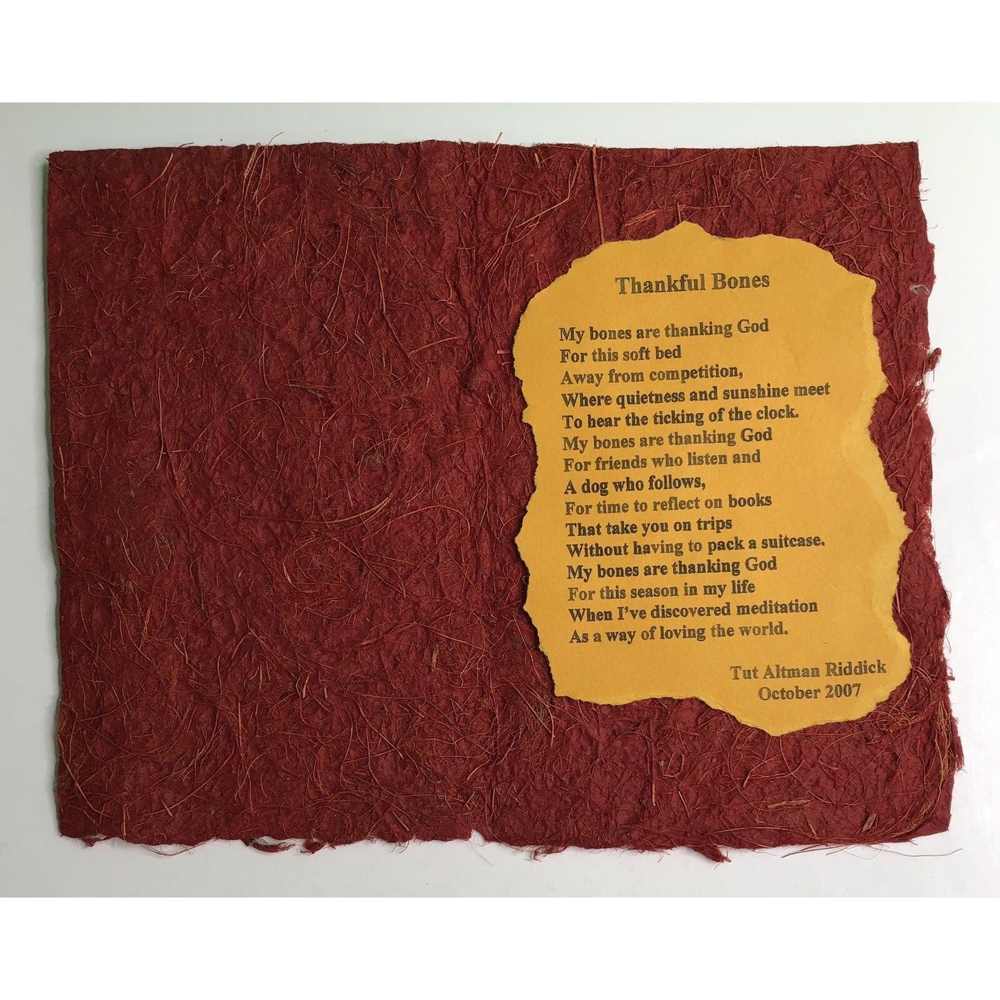 Tut Altman Riddick Poem On Handmade Paper Thankful Bones Mobile Alabama Artist