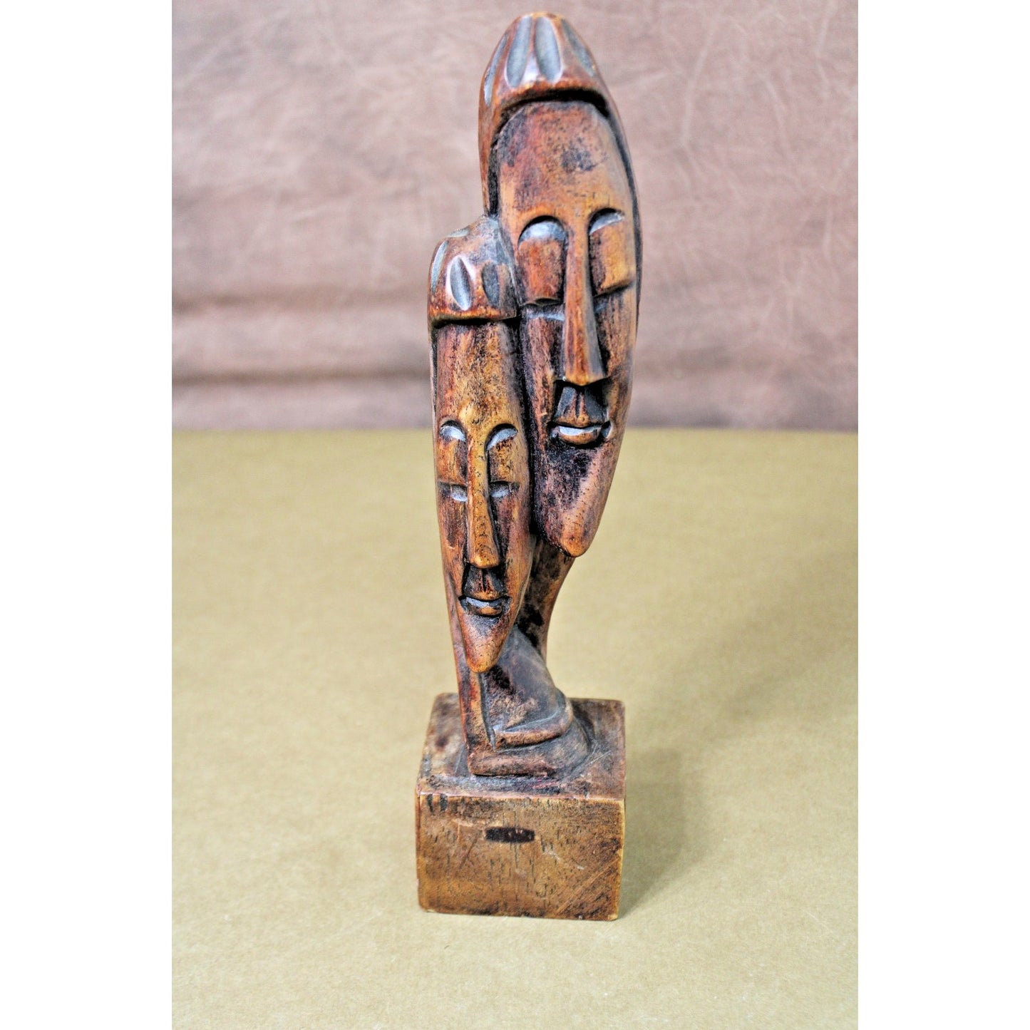 13" African Carved Wood Double Face Sculpture Bust Statue Figurine Art Decor