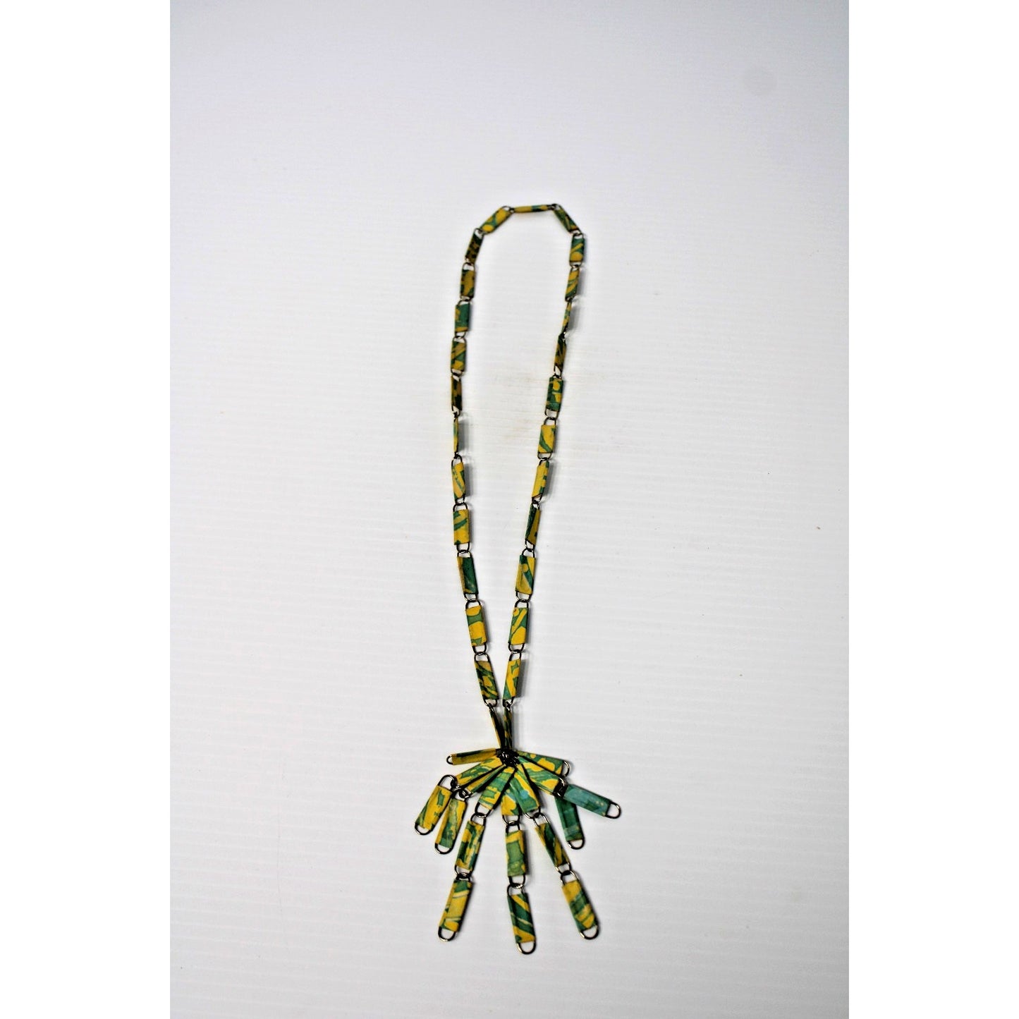 Vintage 1960s Paper Clip Necklace w/ Tassel Pendant 30" Long, Handmade Retro MCM