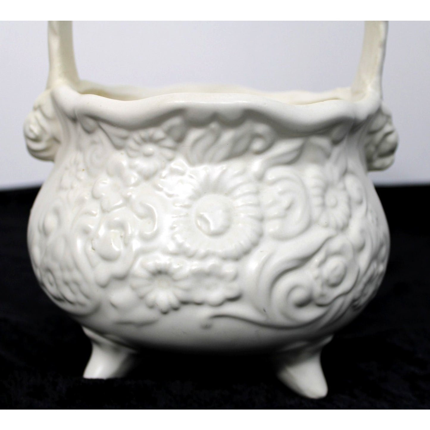 1940s Vintage Hull Pottery Footed Flower Basket Vase Centerpiece, 9.5"H