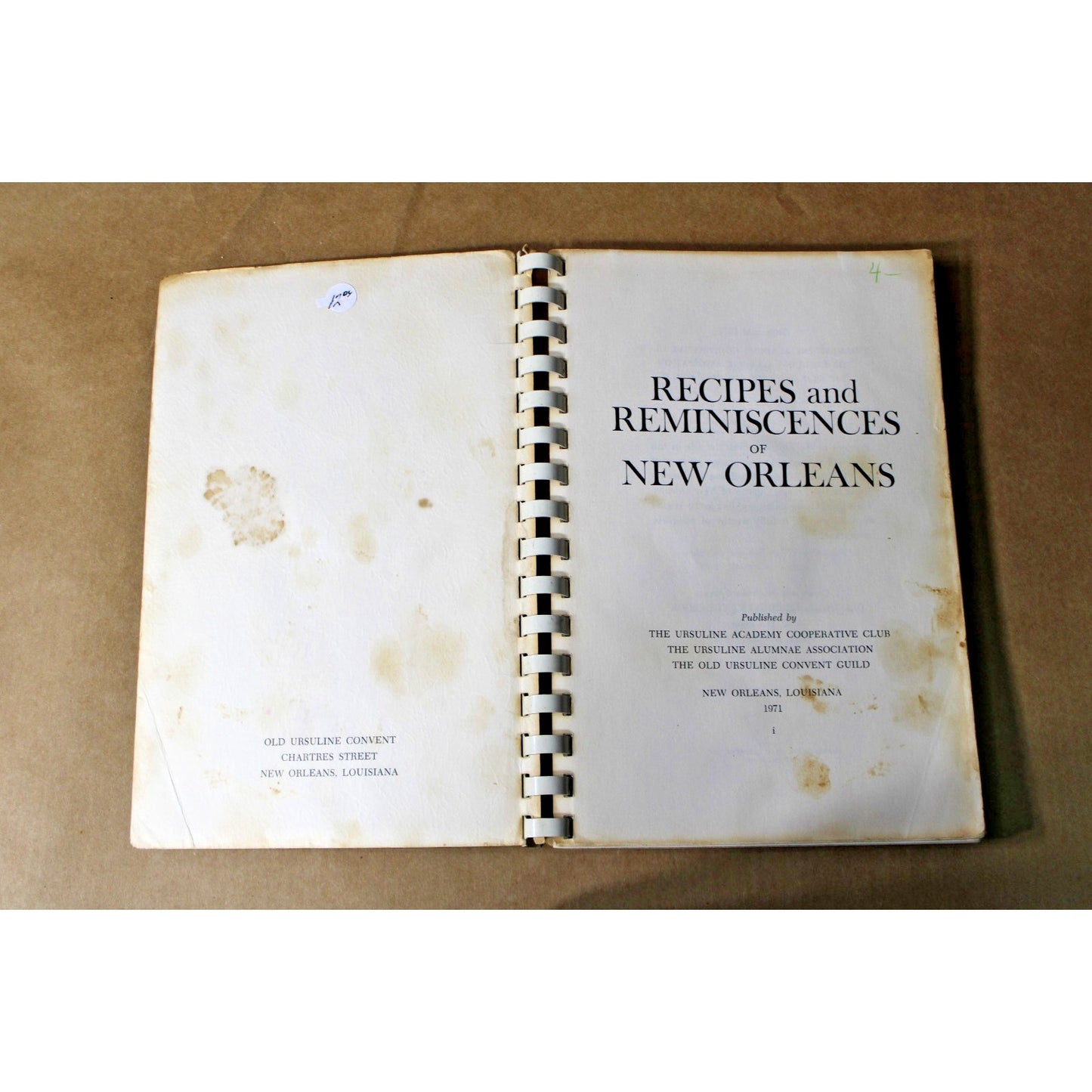 Recipes and Reminiscences of New Orleans Joseph S. Barrois 1971 Ursuline Convent