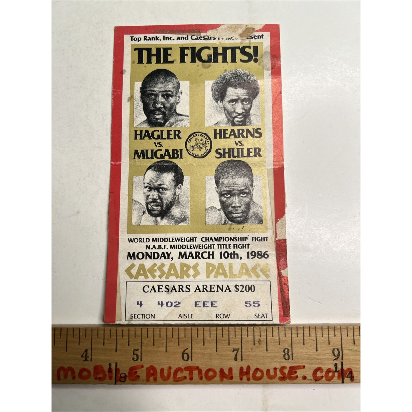 Vintage 1986 Boxing Ticket Stub Hagler vs Mugabi & Hearns vs Shuler Caesars
