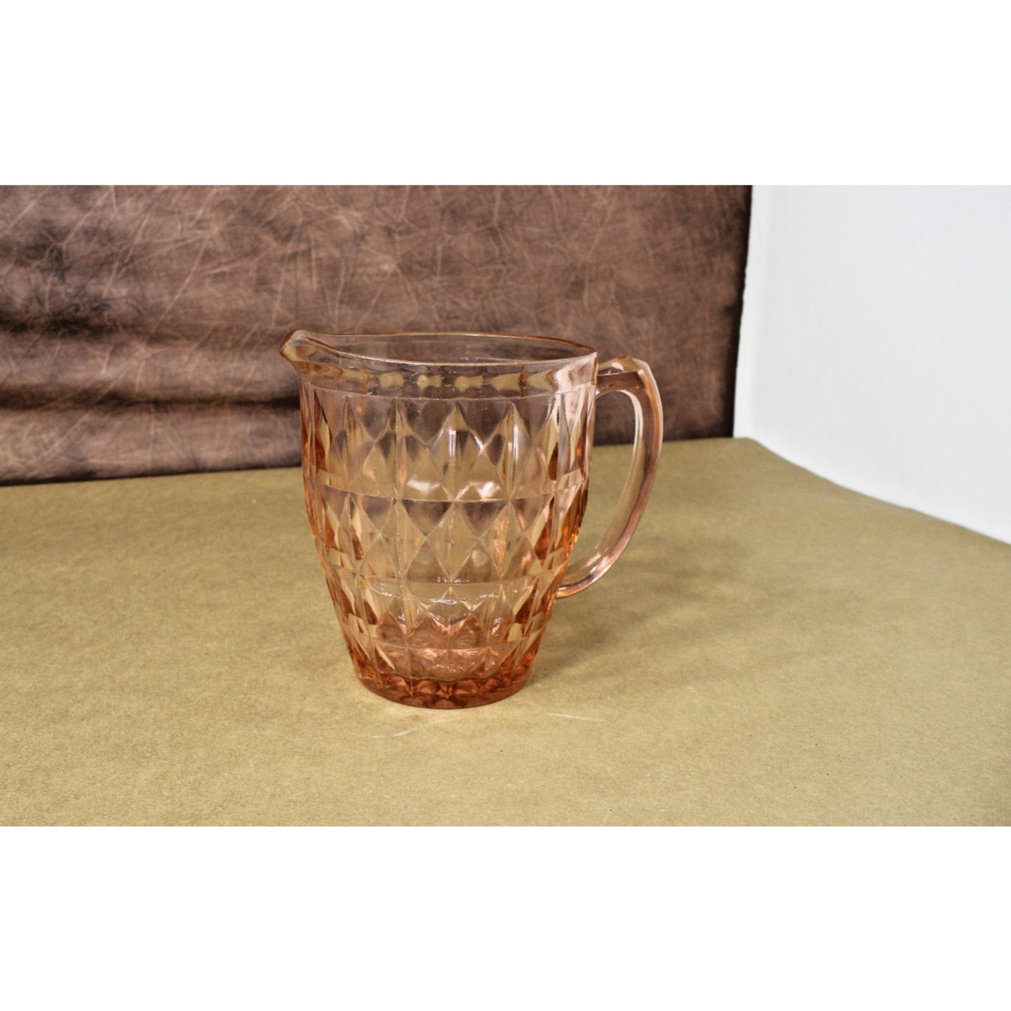 MCM Jeannette Pink Depression Glass Windsor Cubist Diamond 6.5" Pitcher