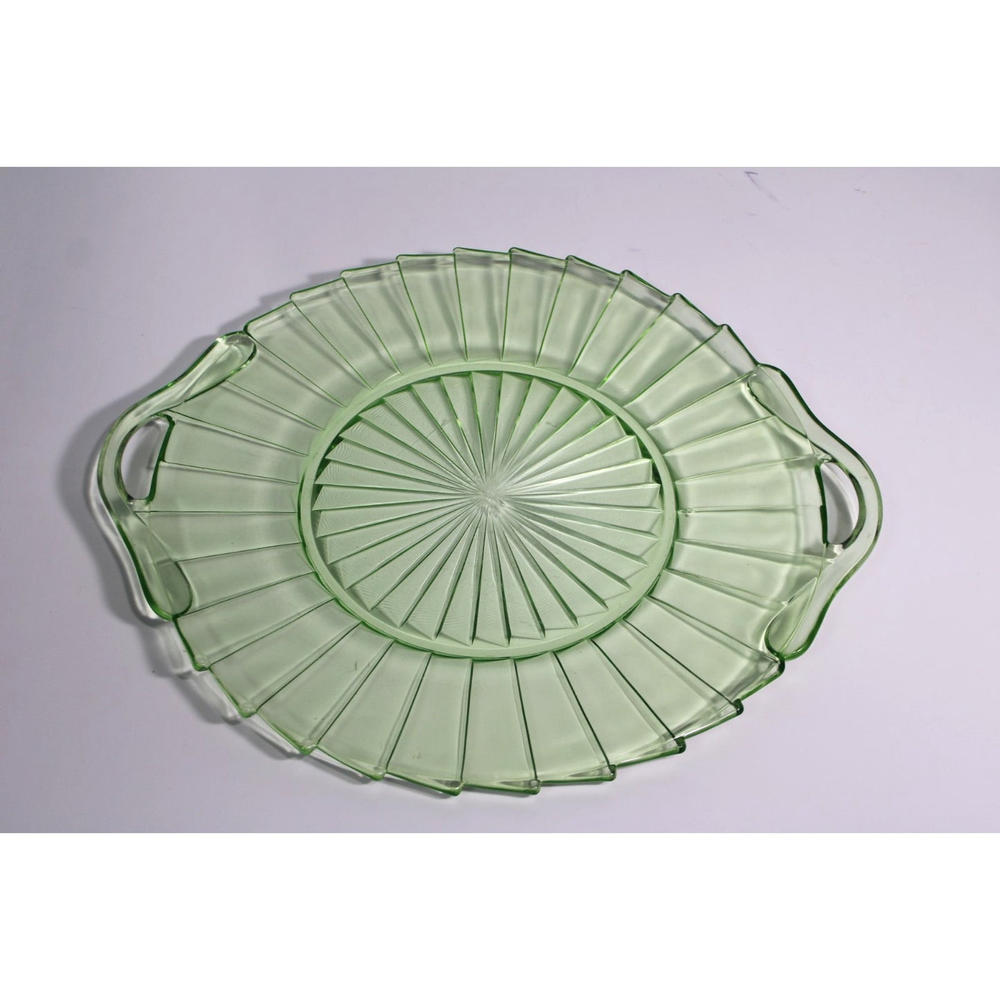 Jeannette Glass Sierra Pinwheel Green Depression Glass Handled Tray 11.75" x 10"