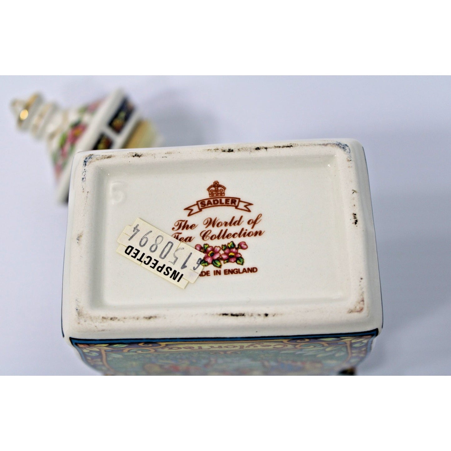 Vintage James Sadler Staffordshire England Ceylon Tea Caddy Box w/ Lid Porcelain