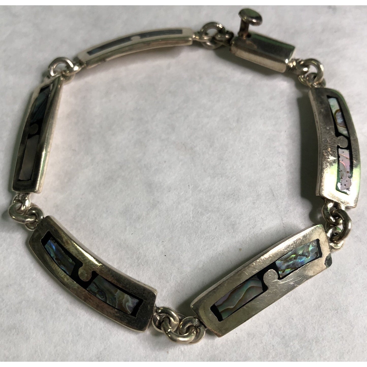 Vintage Sterling Silver Abalone Inlaid Link BRACELET Southwestern 26.43 Grams