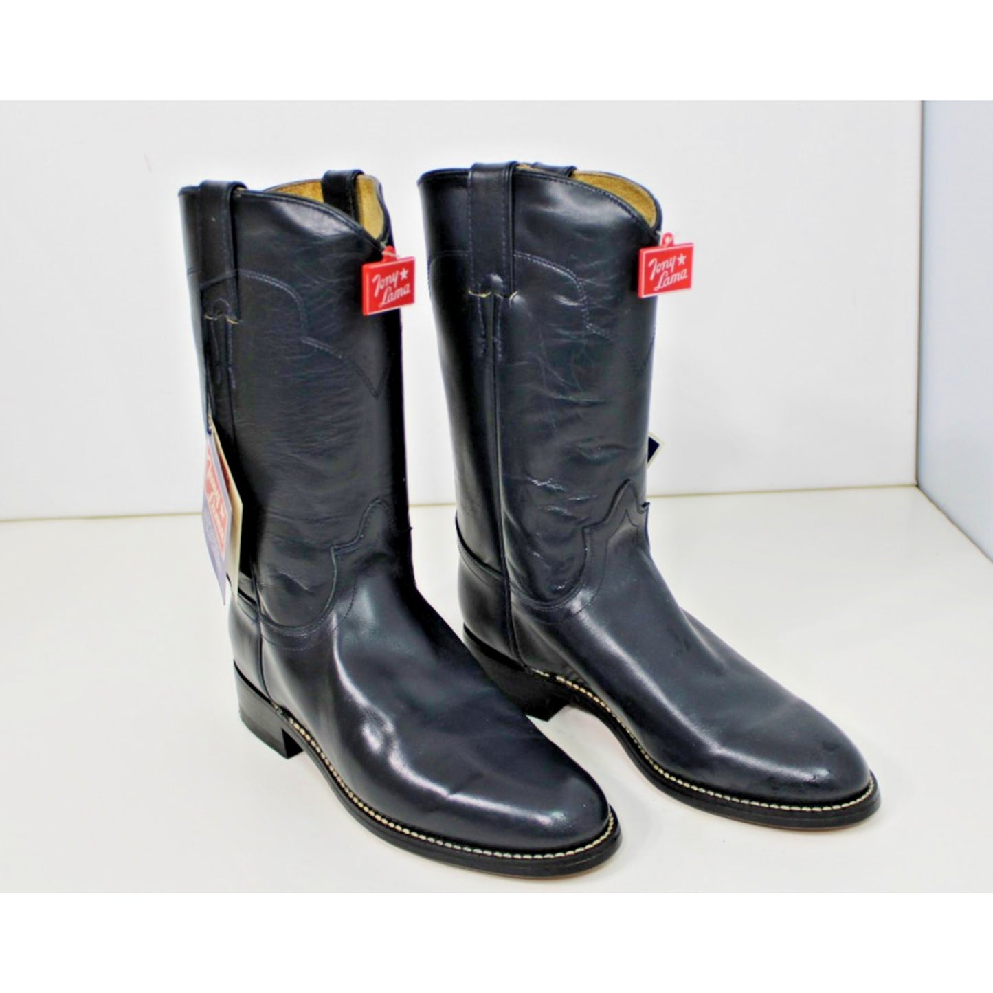 New Old Stock VTG 80s Tony Lama Roper Cowboy Western Navy Blue Boots 7502 Sz 5B