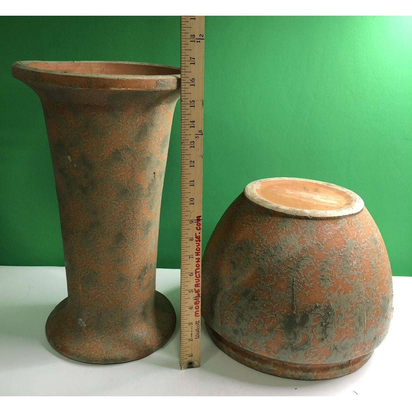 Vintage Burley Winter Large Jardiniere With Pedestal Mottled Orange & Green