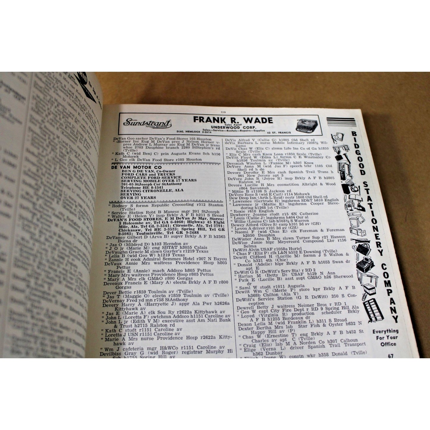 1955 Mobile, Alabama City Directory includes Chickasaw, Whistler, Outlying Areas