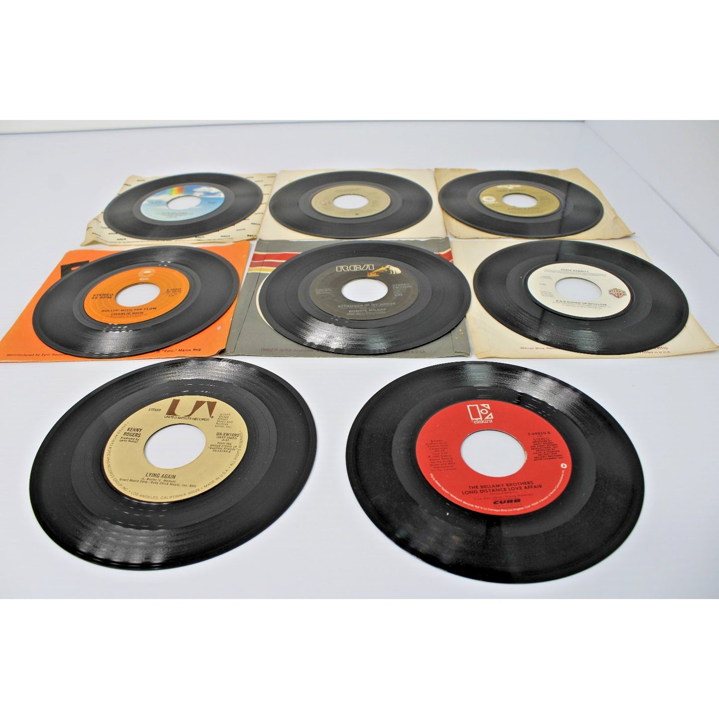 Lot of 8 Country 7" 45 RPM, 70s-80s Kenny Rogers, Charlie Rich, Don Williams- EX