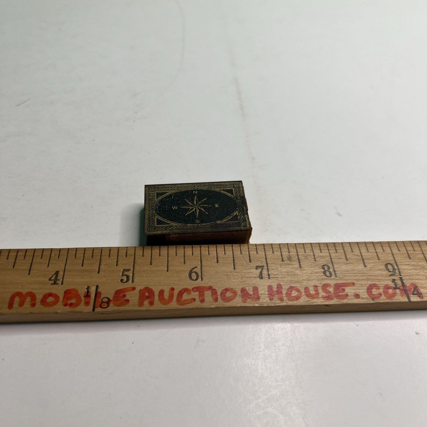 VTG Brass Small Matchbox Case Pirate Ship Compass Wooden Strike Holder
