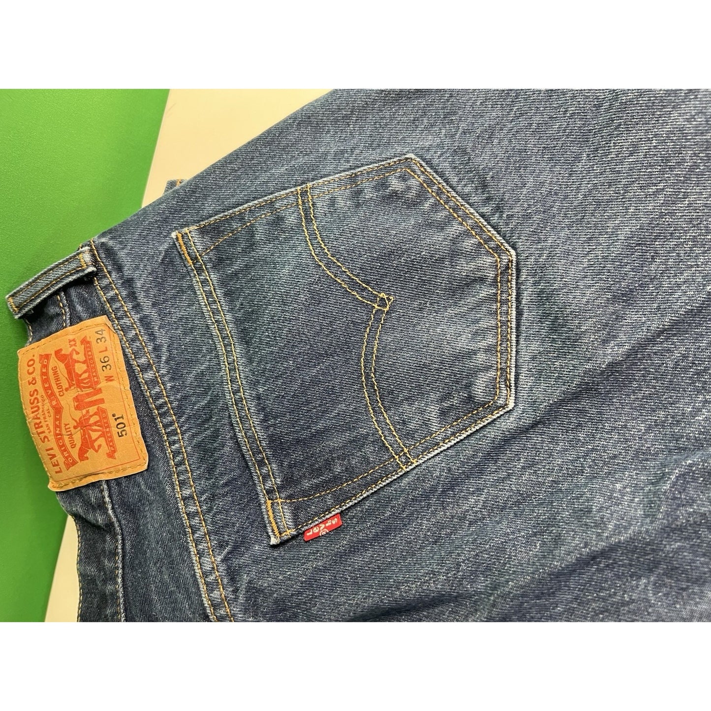 Levis Original 501 Button Fly Straight Leg Blue Denim Jeans Mens 36x34