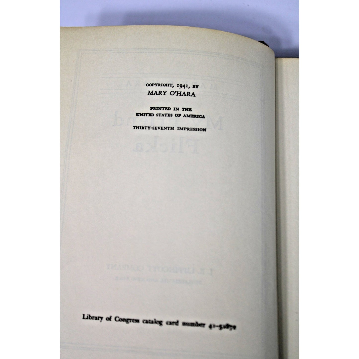 My Friend Flicka- Mary O'Hara, 1941 Lippincott 37th Printing, Classic Western