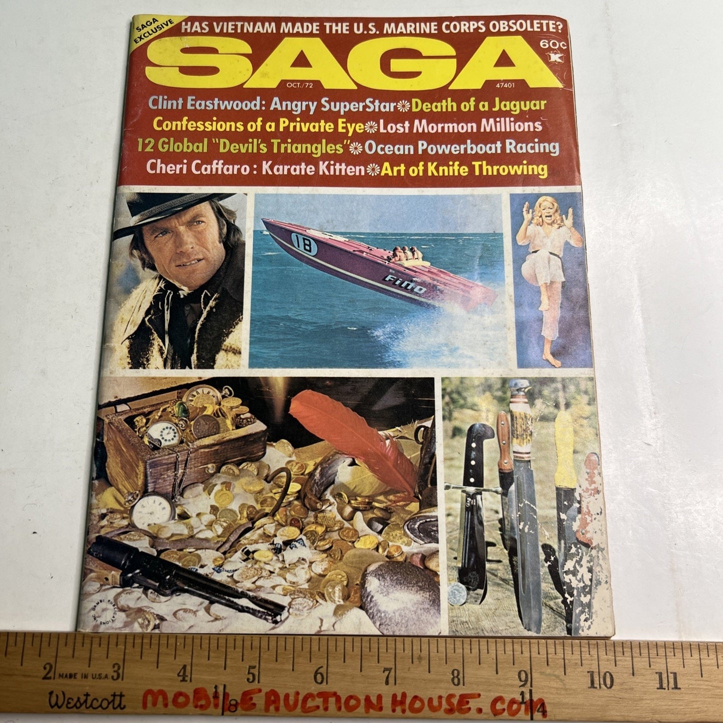 SAGA MAGAZINE for Men October 1972 Clint Eastwood Marines Cheri Caffaro Karate