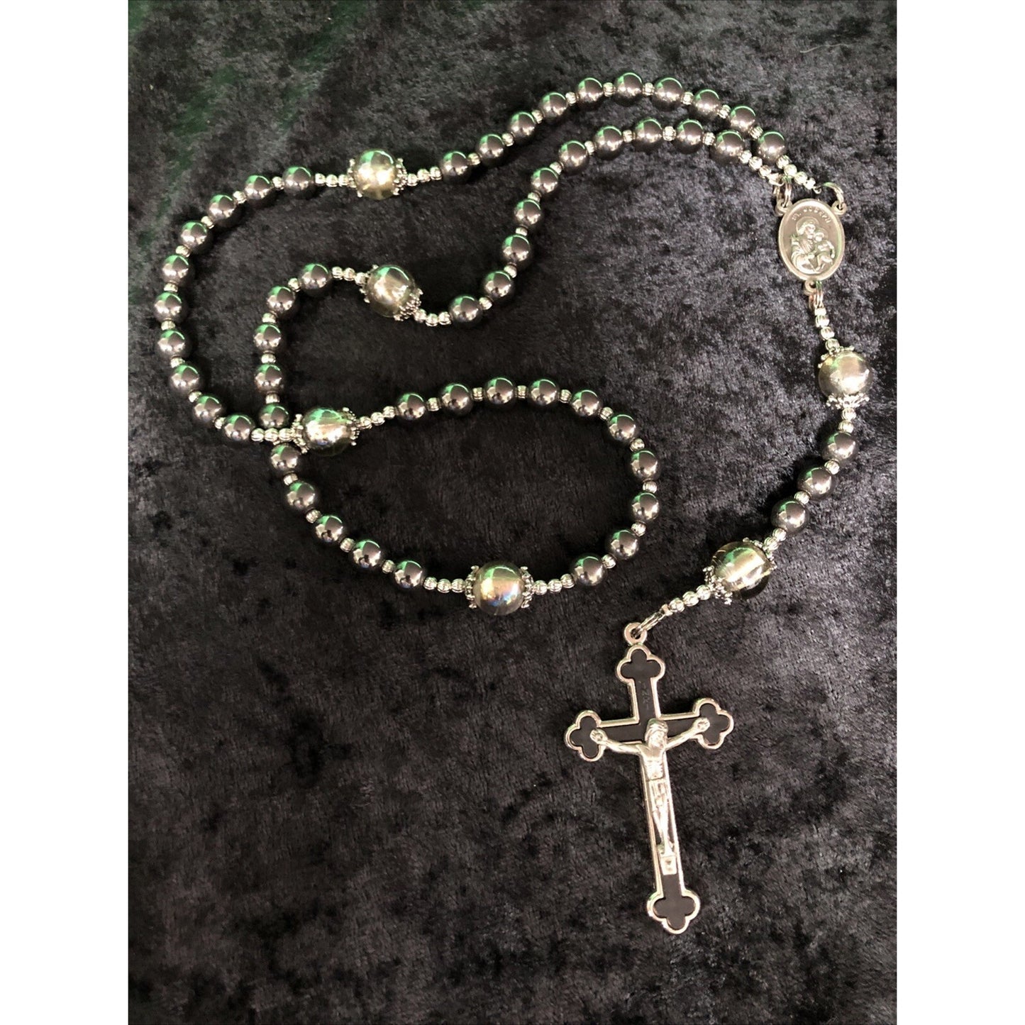 Italian Hematite Beads St. Joseph Rosary Cross