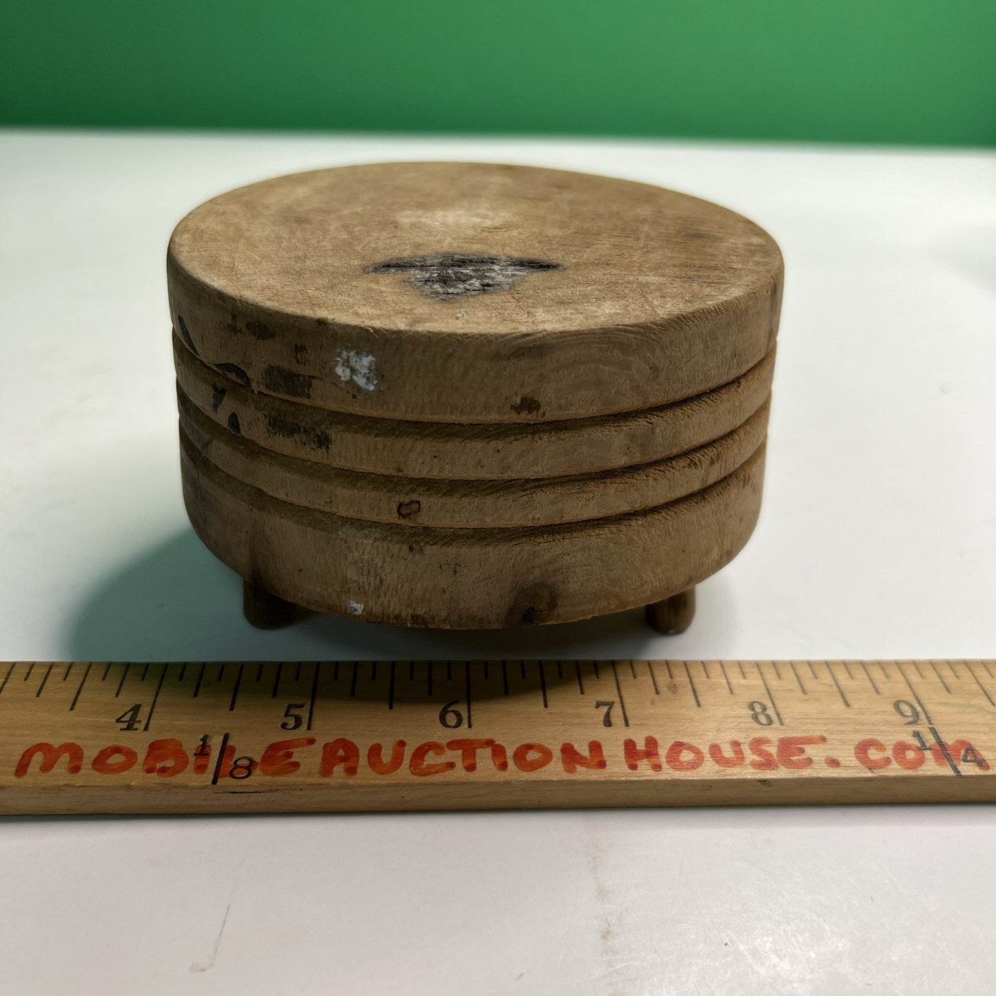 Vintage Tuk-Away Miniature Butcher Block Solid Wood 4" In Diameter 3" Tall