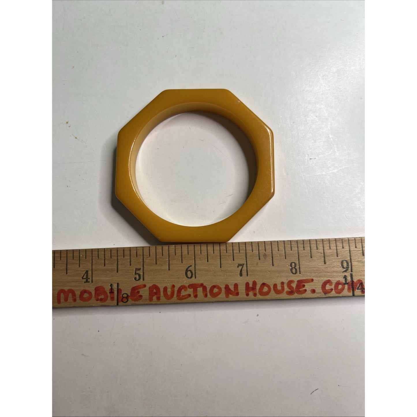 Gorgeous Vibrant Rich Yellow Bakelite Octagonal Bangle Bracelet 2.5” Opening