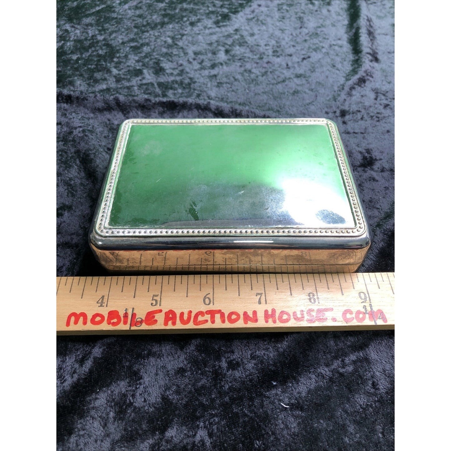 Vintage Silverplate Jewelry Box Chest Hinged Lid Blue Interior