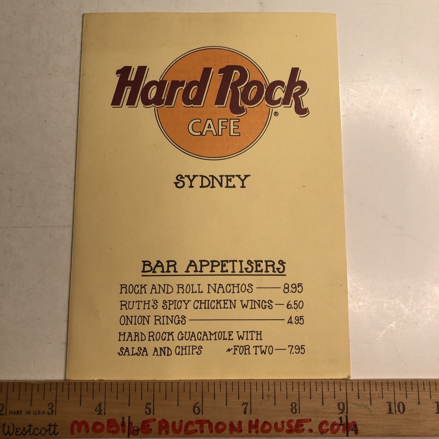 Hard Rock Cafe MENU Sydney Australia
