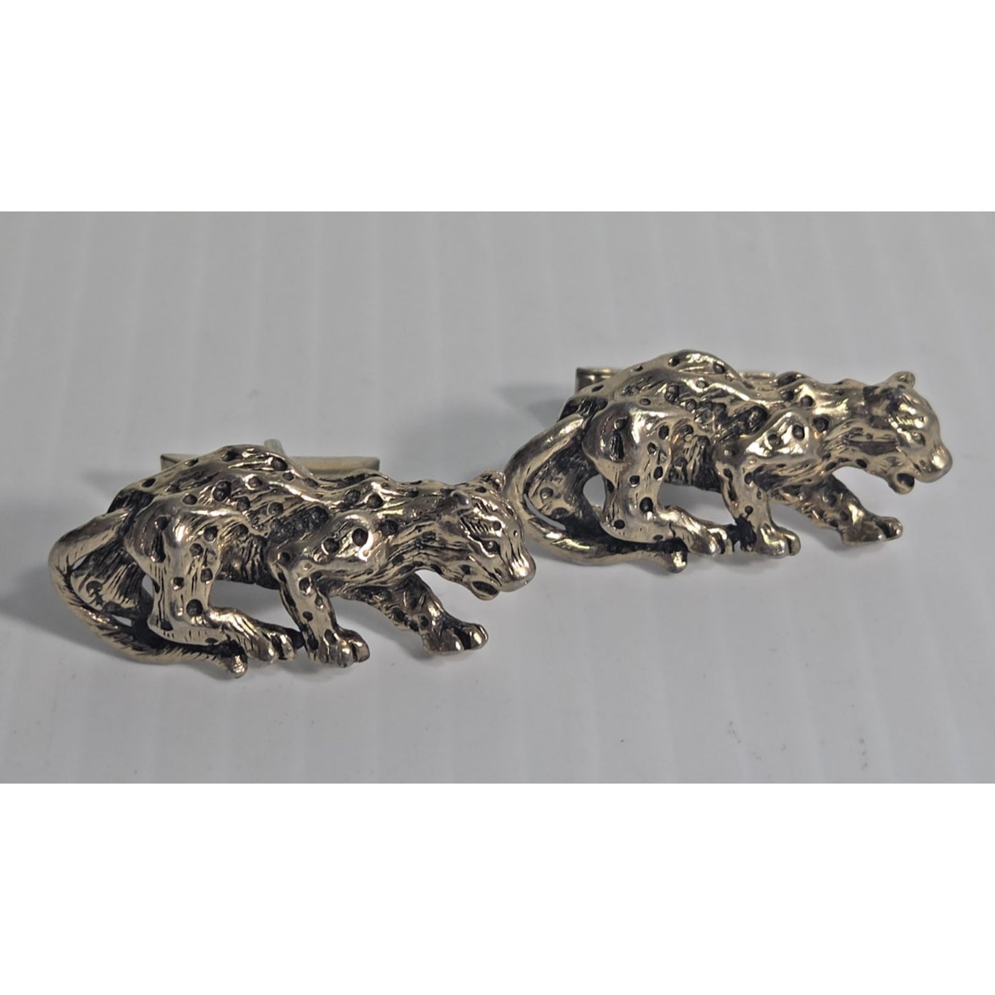 Vintage Signed SWANK Goldtone Leopard Cufflinks 1.5"W High-Relief Artisan Design