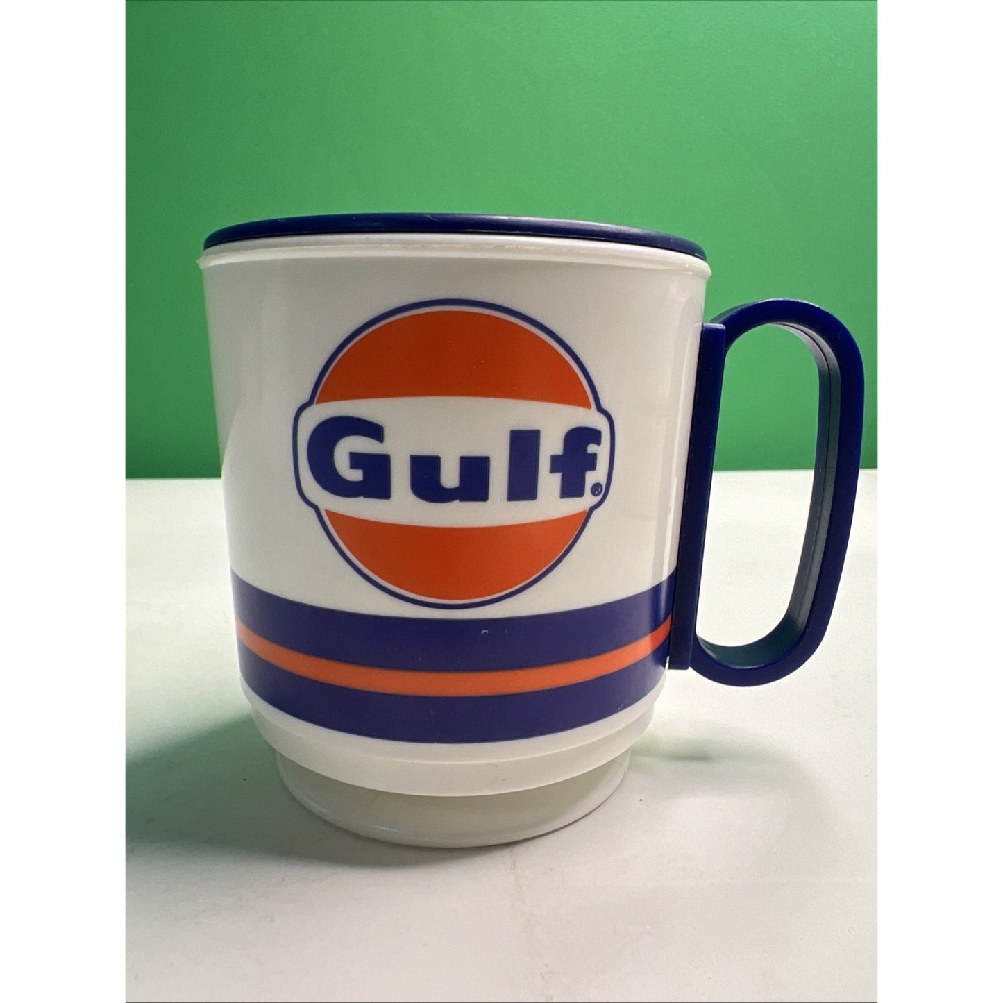 Vintage 1980s Gulf Oil Advertising Travel Mug Small Plastic Cup With Lid