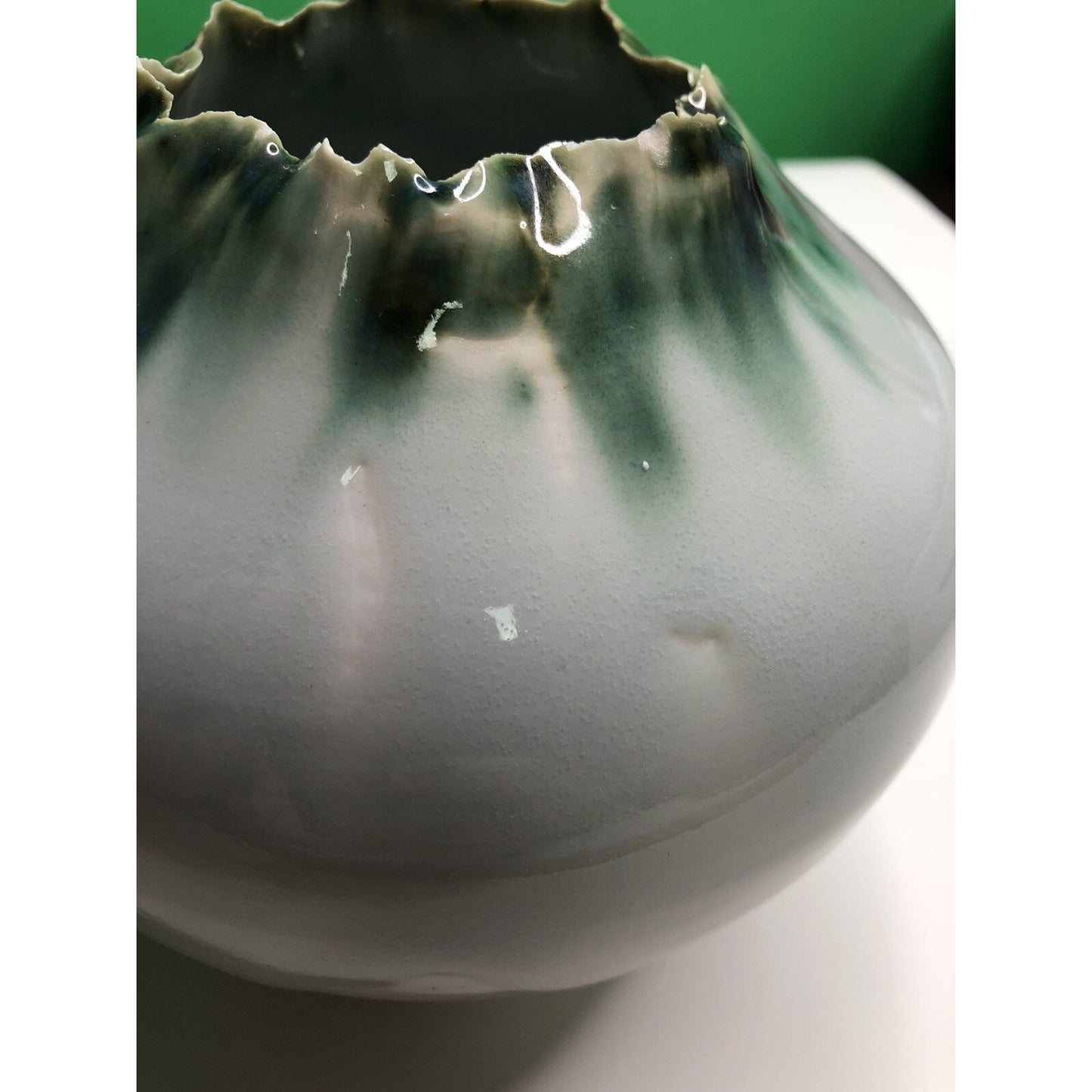 Artist Signed VALDA COX POTTERY VASE Freeform Crater Ruffled Edge Pennsylvania