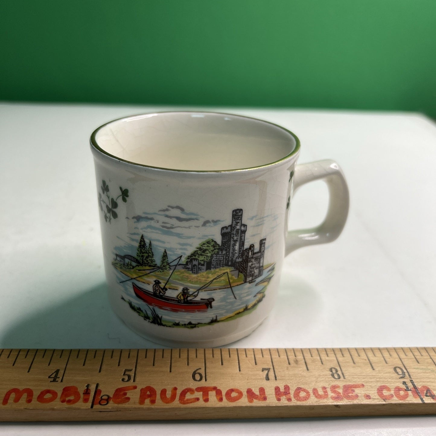 Vtg Carrigaline Pottery Irish Mug Cork Ireland Fisherman Scene Cup Crack Crazing
