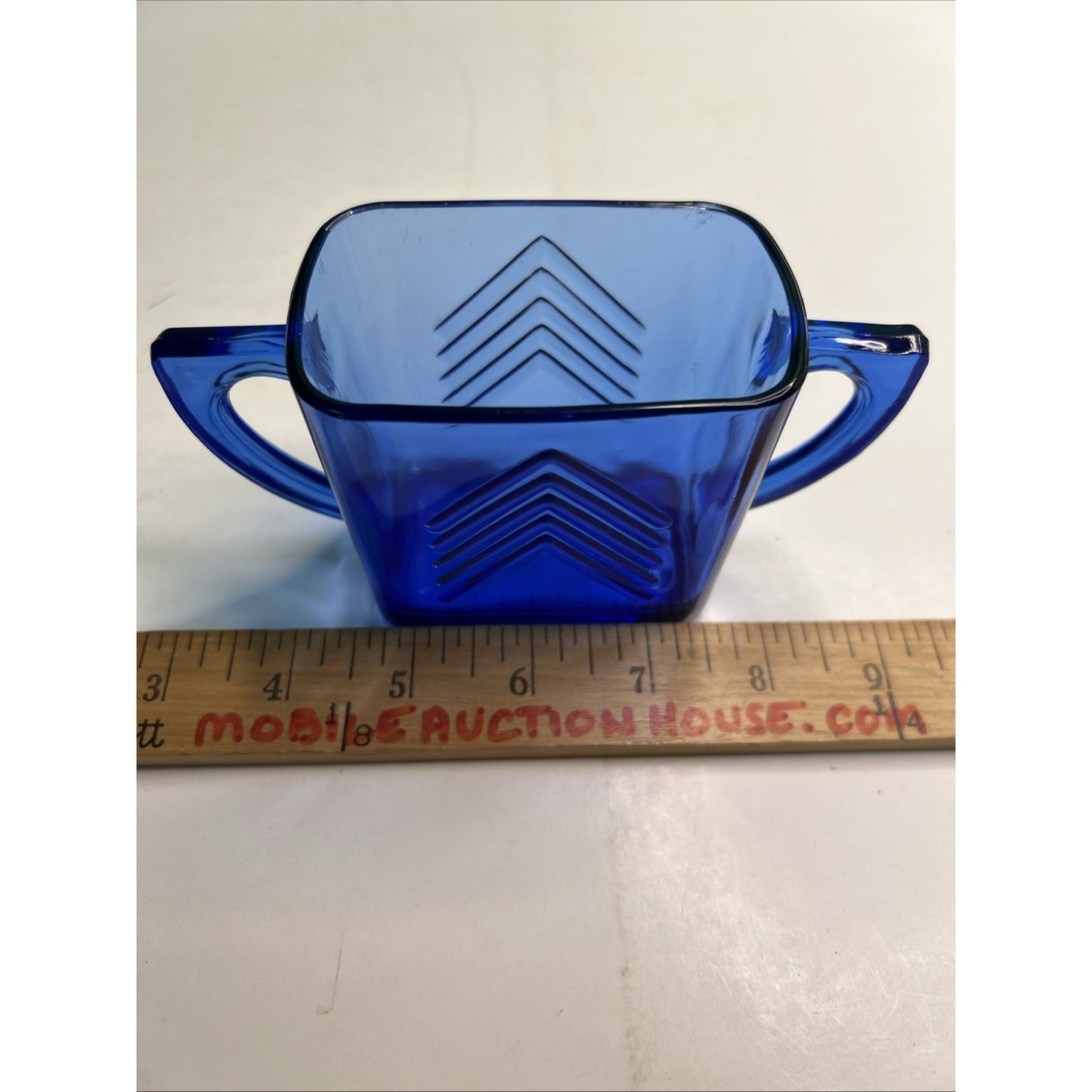 Vintage HAZEL ATLAS Chevron Cobalt Depression Glass Open Sugar Bowl