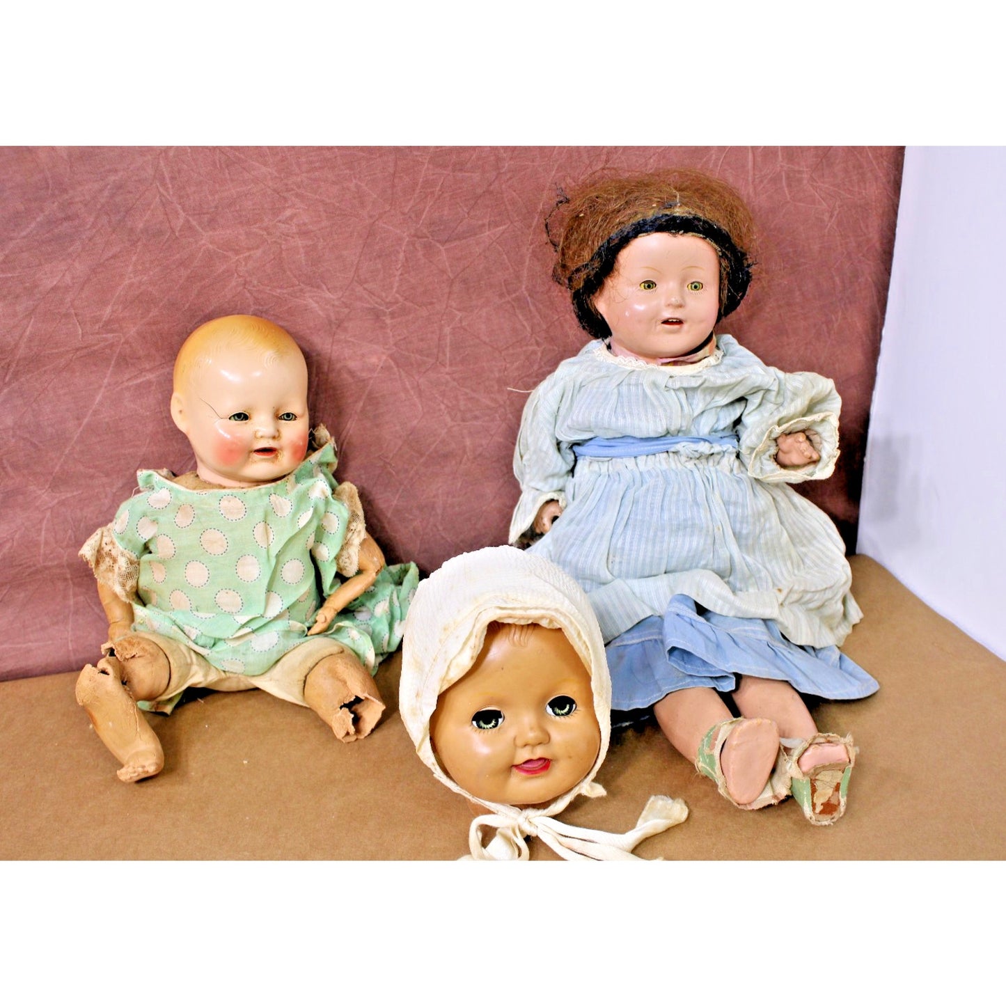 Creepy Old Antique Doll Lot, Truly Terrifying Halloween Decor-- See Description