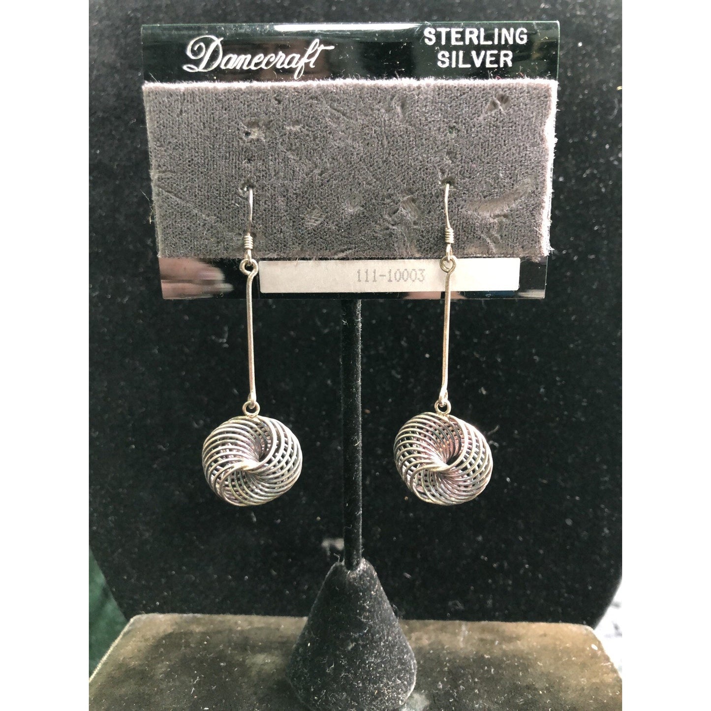 Vintage Sterling Silver Spiral Retro Dangle Drop Earrings