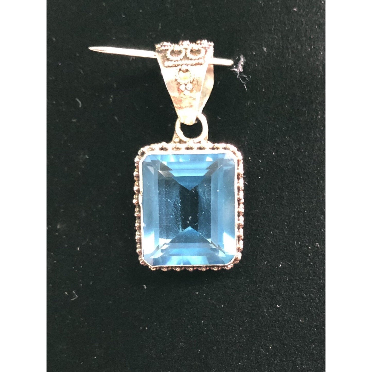 Vintage Blue Topaz Sterling Silver Pendant Filigree Setting 925