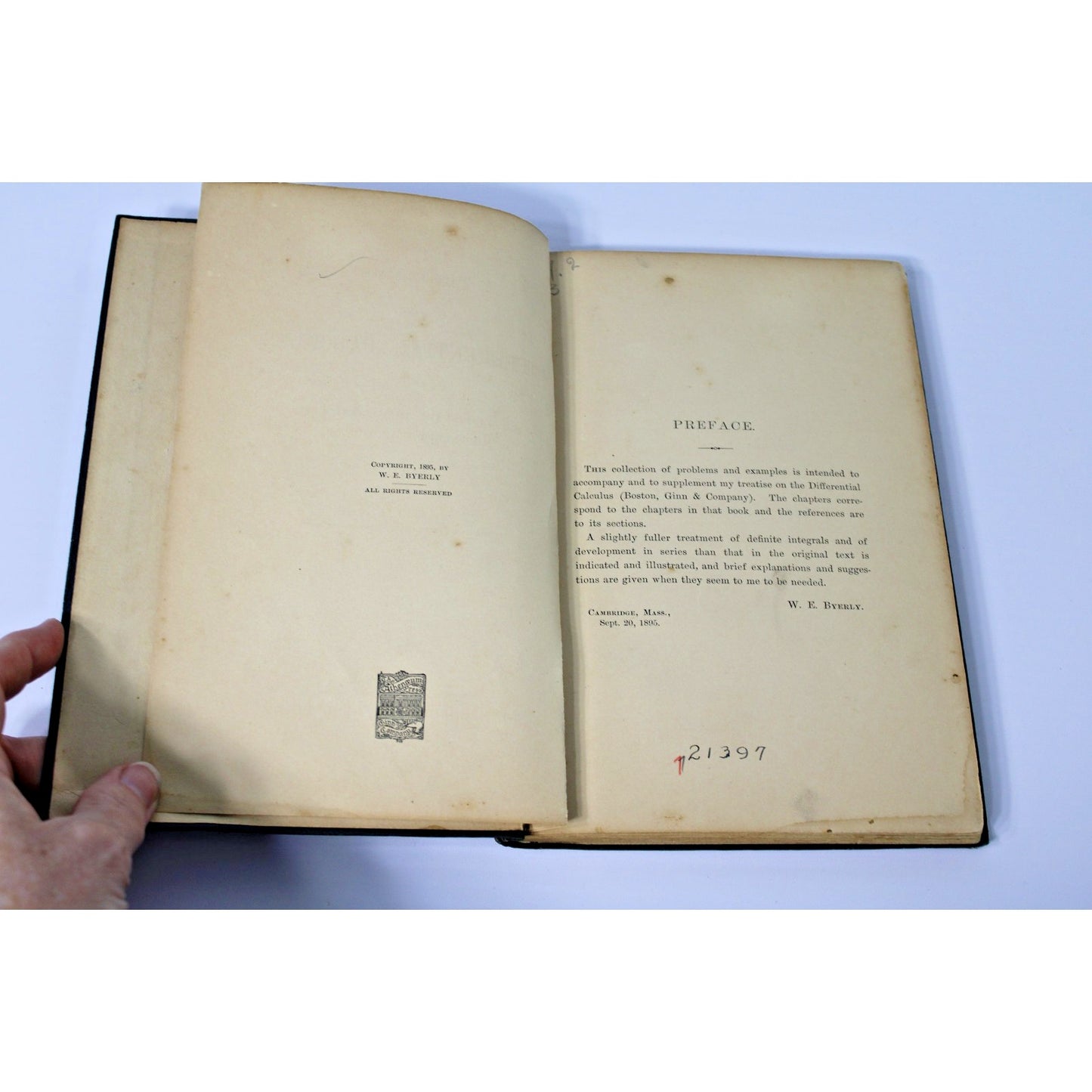 Problems In Differential Calculus- W.E. Byerly, 1895 Ex Libris w/ Catalog Cards