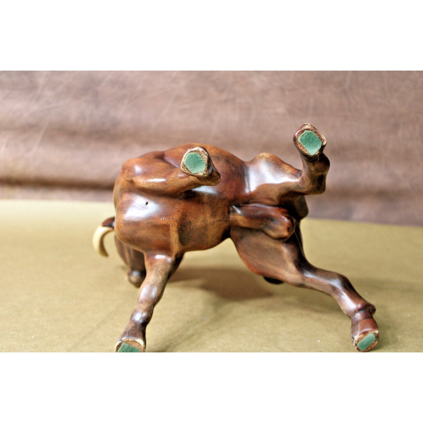 Vintage Mid Century Hand Painted Ceramic Bull Figurine, 10" H, Signed