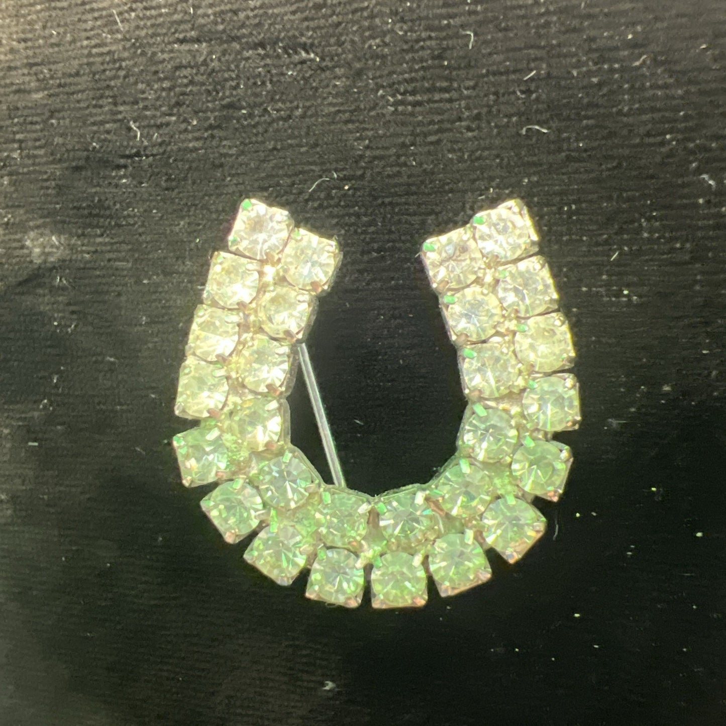 Vintage Horeshoe Lapel Scarf Brooch Pin Rhinestones Costume Jewelry 1” Wide