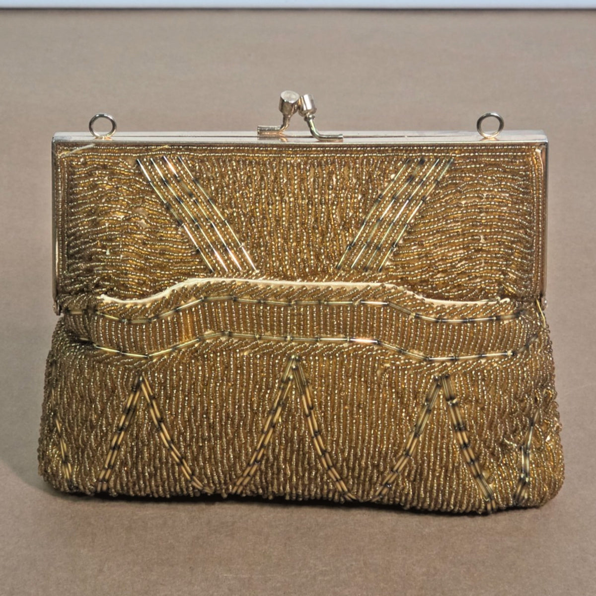 Vintage Laura Gold Beaded Art Deco Sunburst Evening Bag Clutch