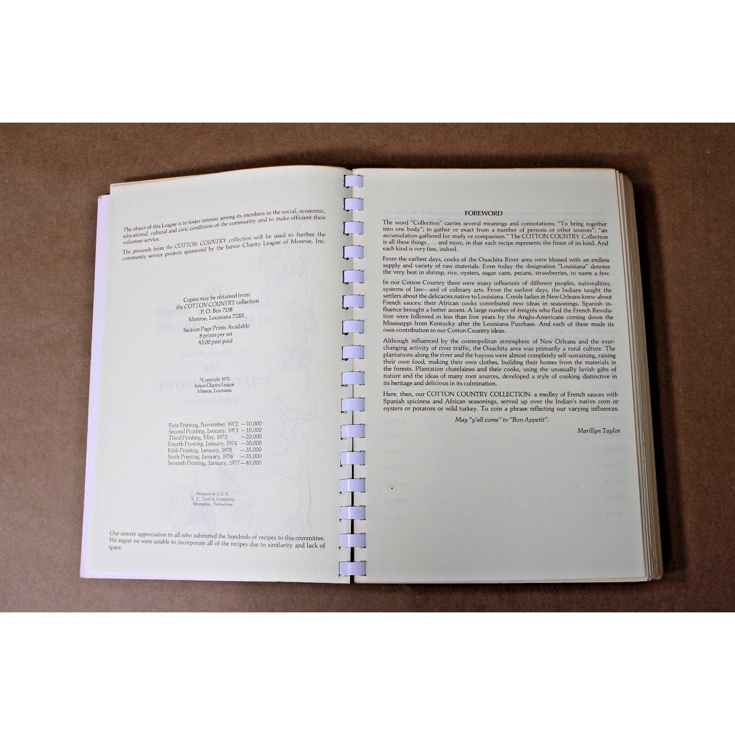 The Cotton Country Collection Cookbook ©1972 Monroe, Louisiana 7th Printing