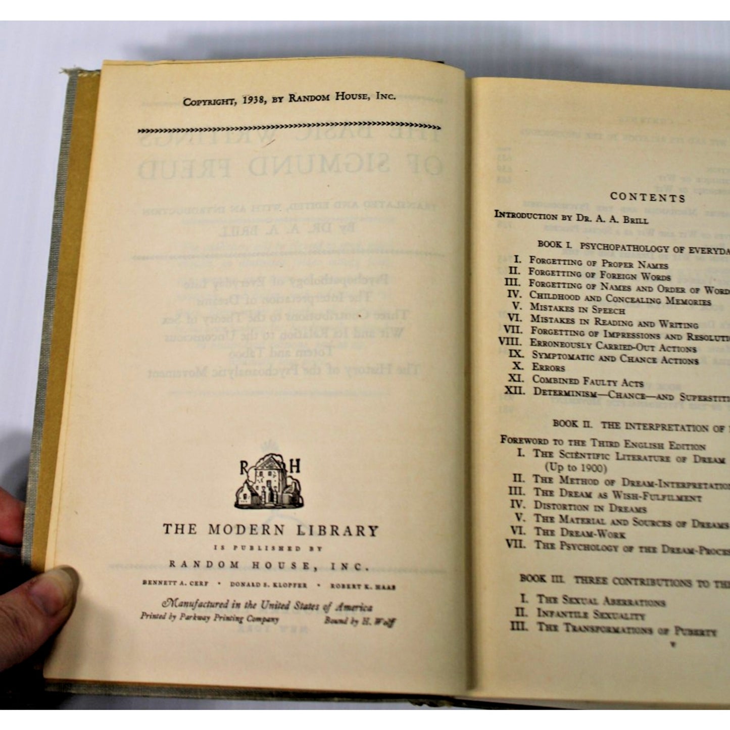 Vtg The Basic Writings Of Sigmund Freud Hardcover 1938 Modern Library Edition