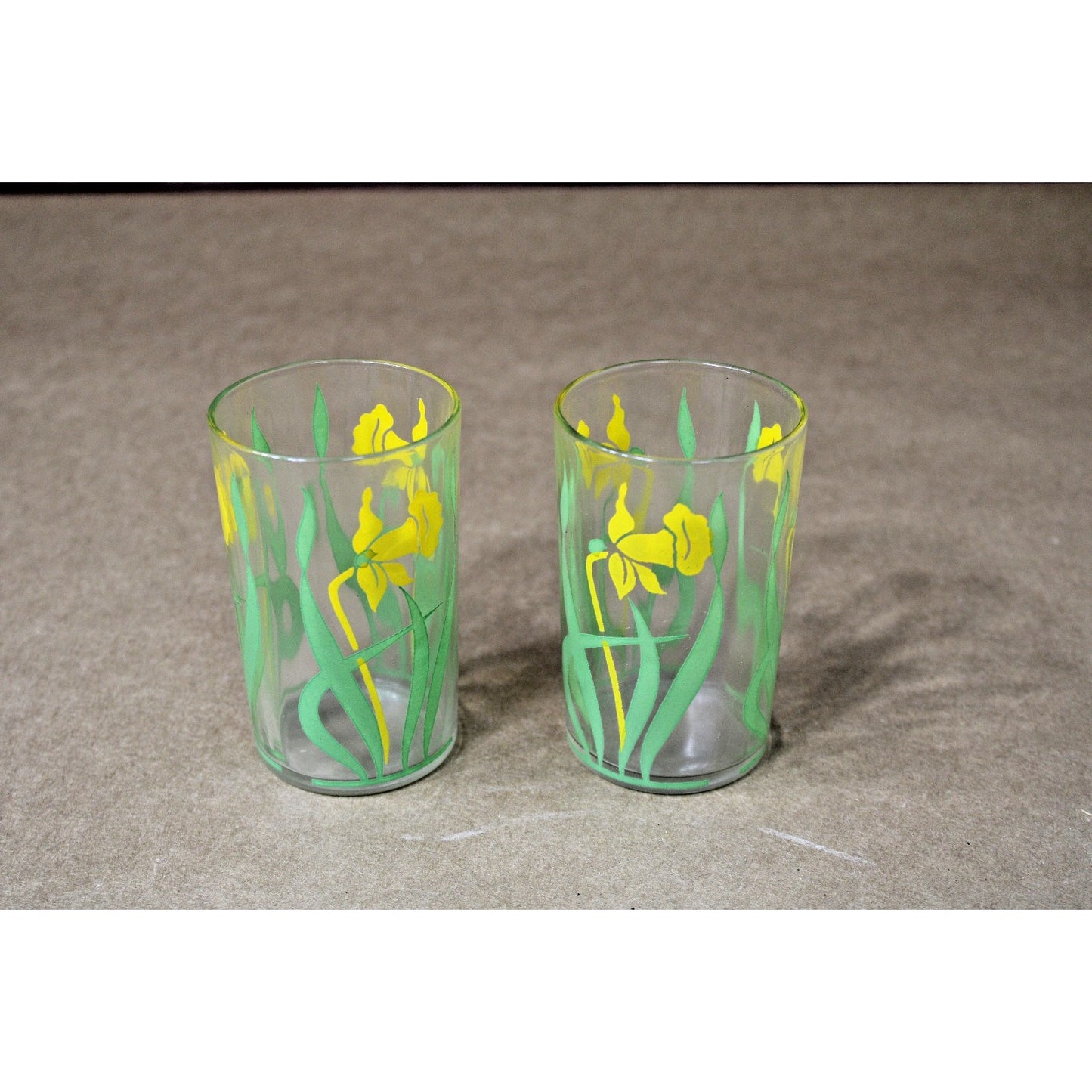 Pair of Daffodil MCM Juice Glasses, Yellow WWII-Era, Nostalgic Kitchen