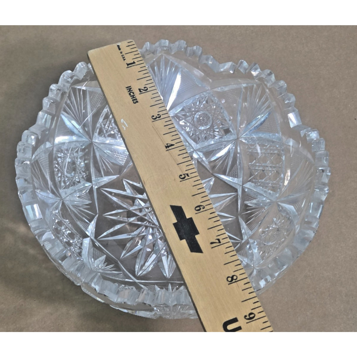 Vintage ABP Style Cut Crystal Bowl - 8" Hobstar & Pinwheel Scalloped Rim