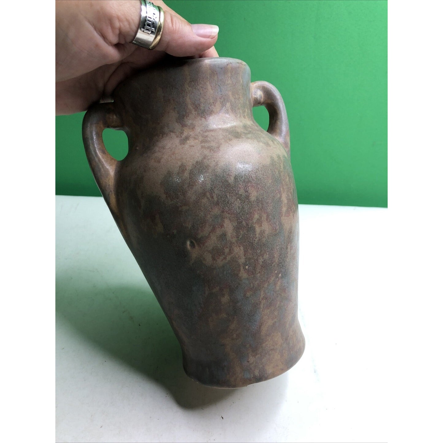 Brush McCoy 1930s Vintage Art Deco Pottery Mottled Brown Ceramic Vase