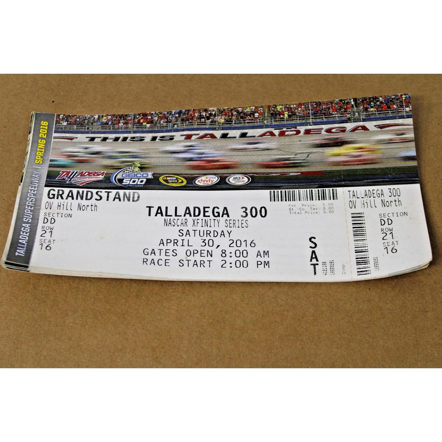 NASCAR Talladega 300 Ticket Stub, April 30,2016, Controversial Elliot Sadler Win