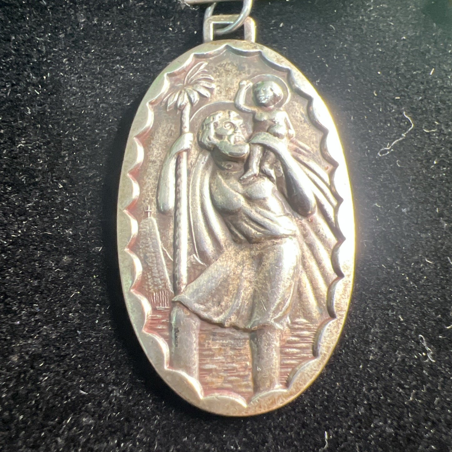 Vintage Sterling Silver Catholic Saint Christopher Protect Us Pendant Medallion