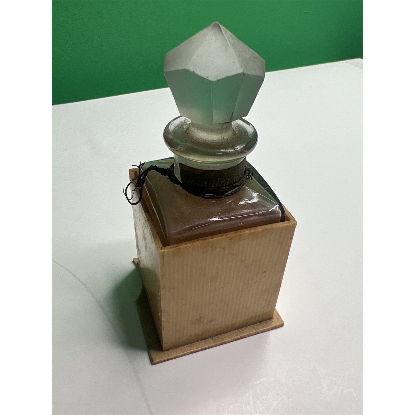 VTG LaValliere Chan-dra-kan-ta Glass Perfume Bottle W/ Stopper & Celluloid Box