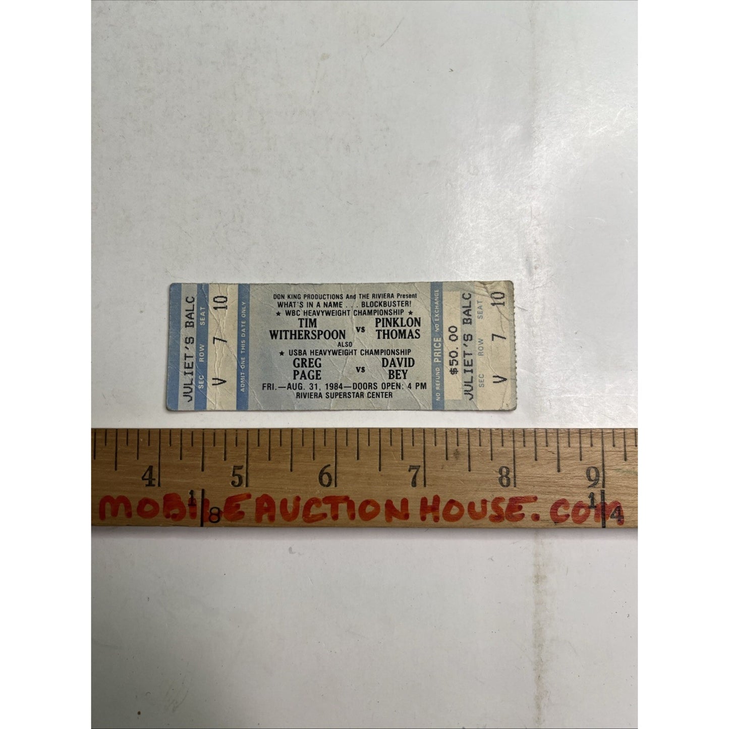 1984 Ticket Boxing Bouts Witherspoon vs Thomas & Page vs Bey Heavyweight Champ
