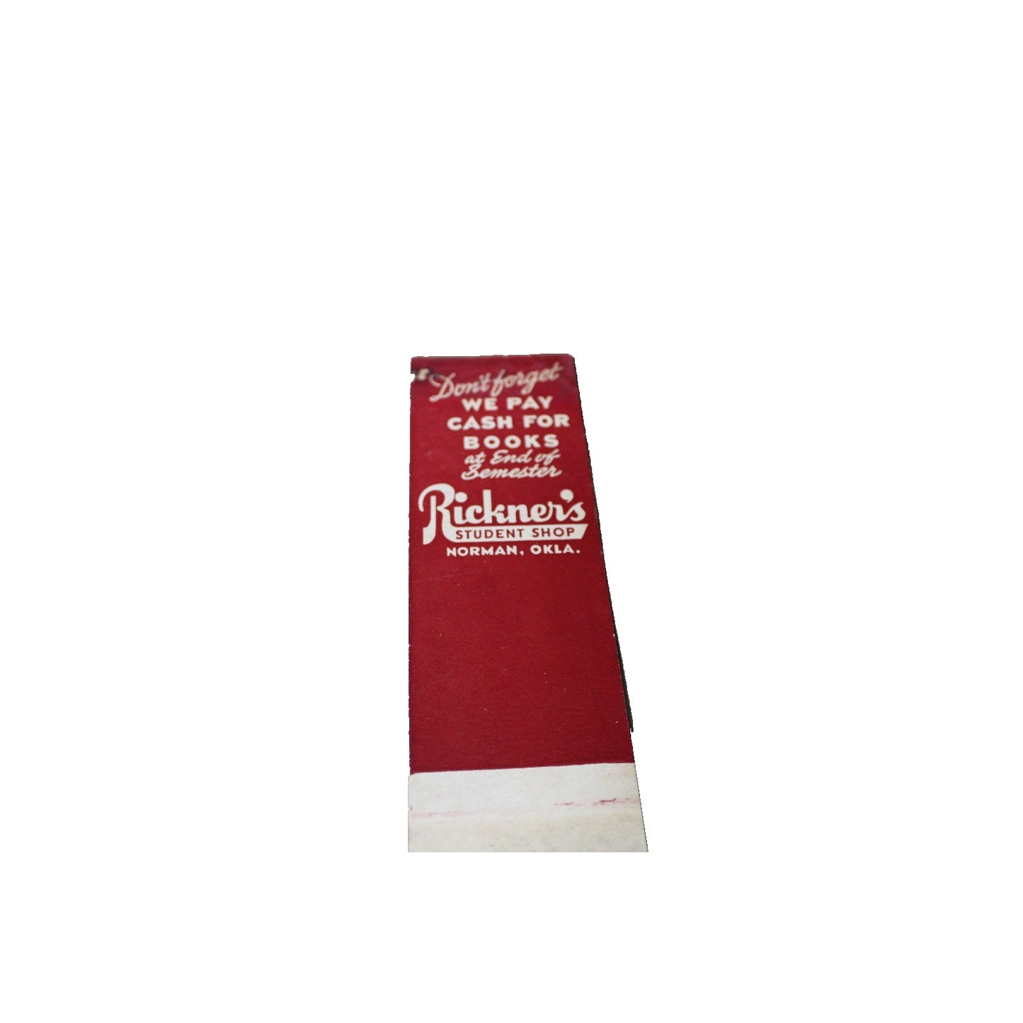 Vintage Mid Century Advertising Matchbook Rickner's Bookstore University of OK